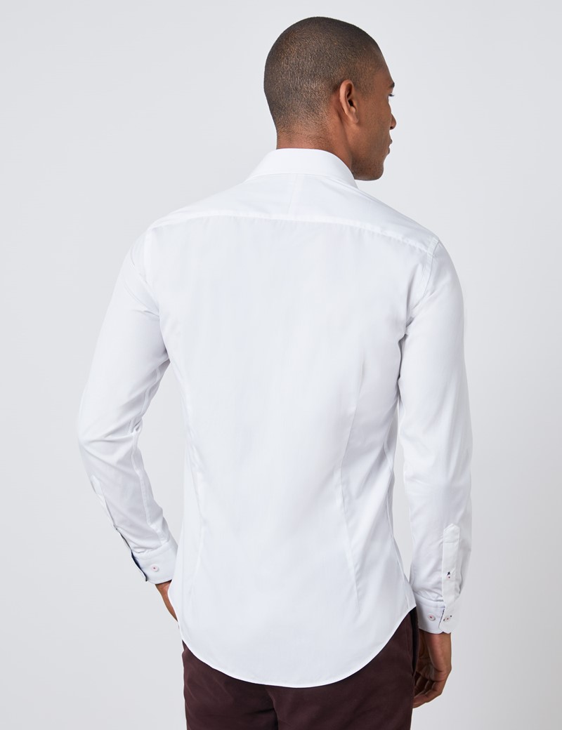 Men's Curtis White Slim Fit Shirt With Contrast Detail - Single Cuff ...