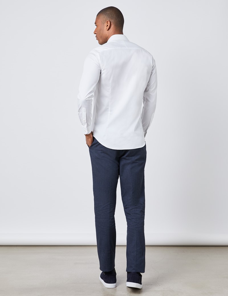 Men's Curtis White Poplin Slim Fit Shirt - One Button Collar - Single Cuff