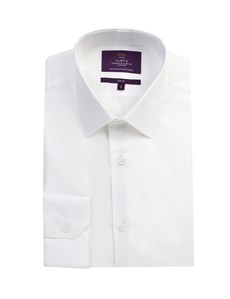 Men's Plain White Poplin Slim Fitted Cotton Shirt - Single Cuff