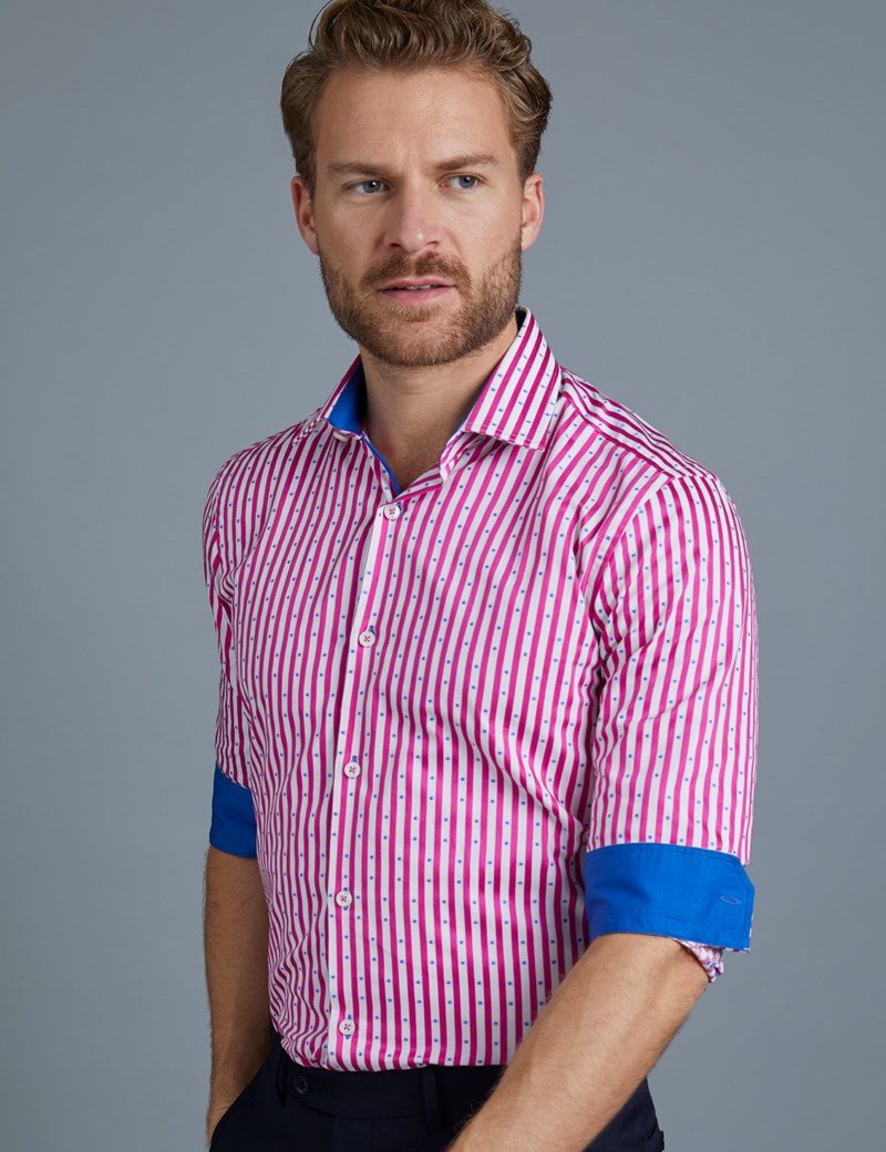 Men's Curtis Pink & White Stripe Slim Fit Shirt - Single Cuff | Hawes ...