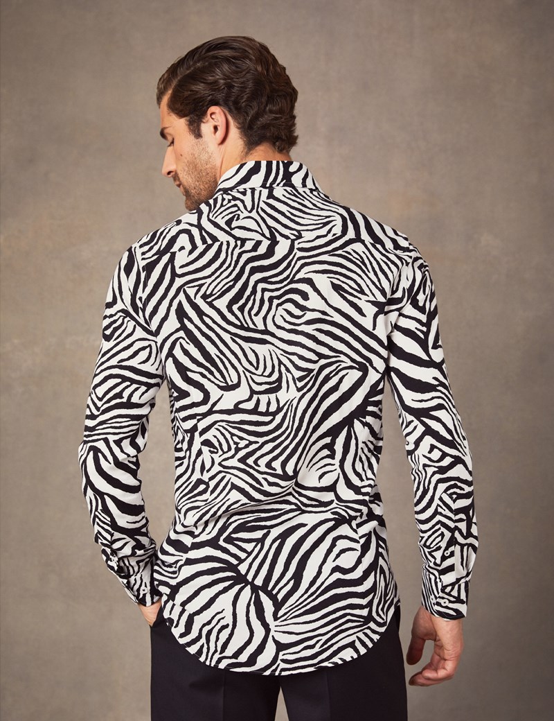 Men's Curtis Black & White Zebra Print Slim Fit Shirt - Single Cuff