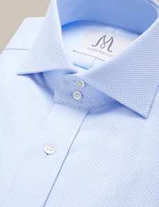 Men’s Formal Blue Pique Extra Slim Fit Shirt - Double Button Collar - Single Cuff