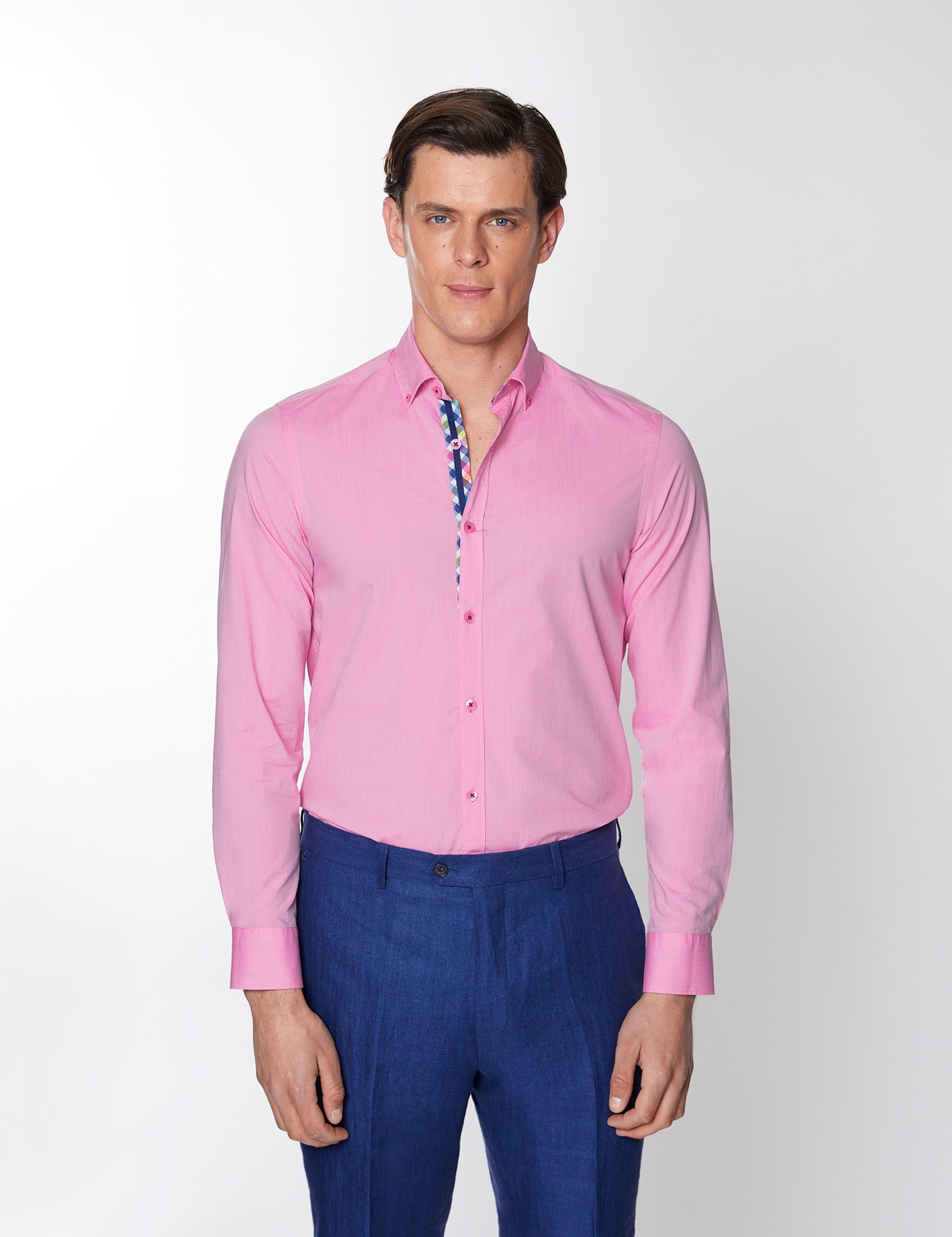 Washed Cotton Plain Men's Relaxed Slim Fit Shirt in Pink | Hawes & Curtis