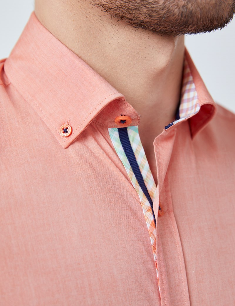 Washed Cotton Plain Men's Relaxed Slim Fit Shirt in Orange Hawes