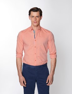 Men's Orange Plain Washed Cotton Relaxed Slim Fit Shirt – Button Down Collar