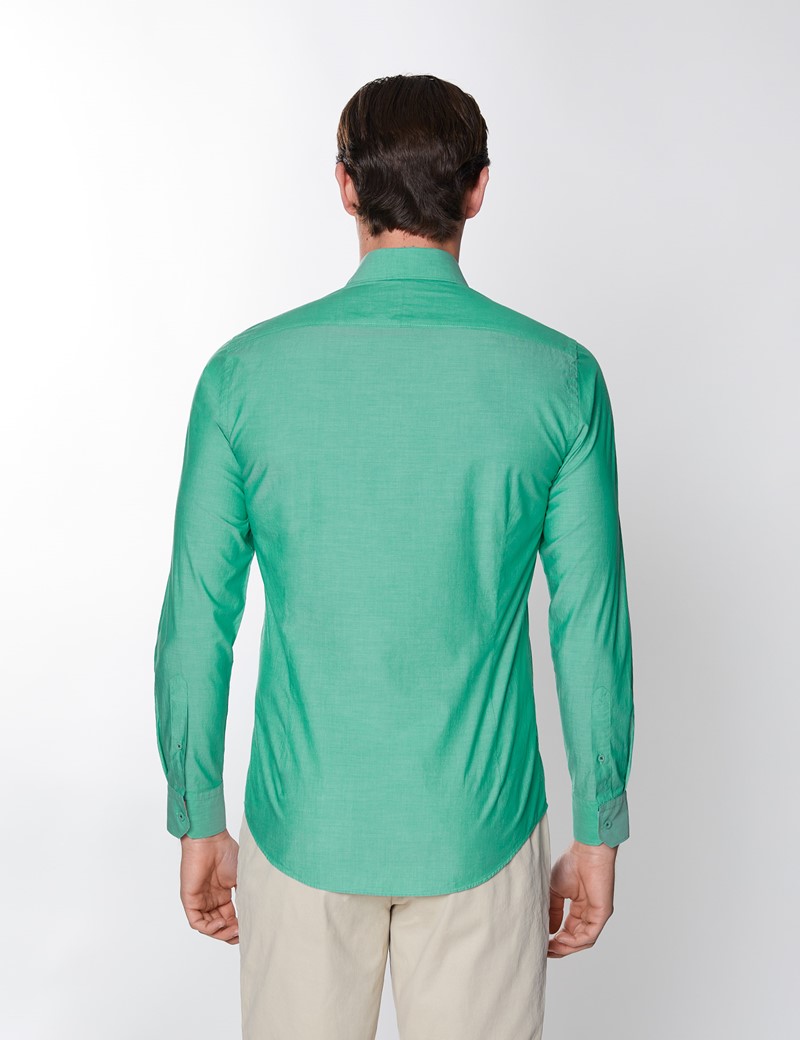 Men's Green Plain Washed Cotton Relaxed Slim Fit Shirt – Button Down Collar