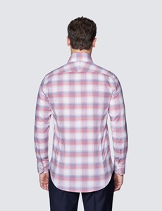 Men's Curtis Red & White York Dobby Check Cotton Shirt - High Collar
