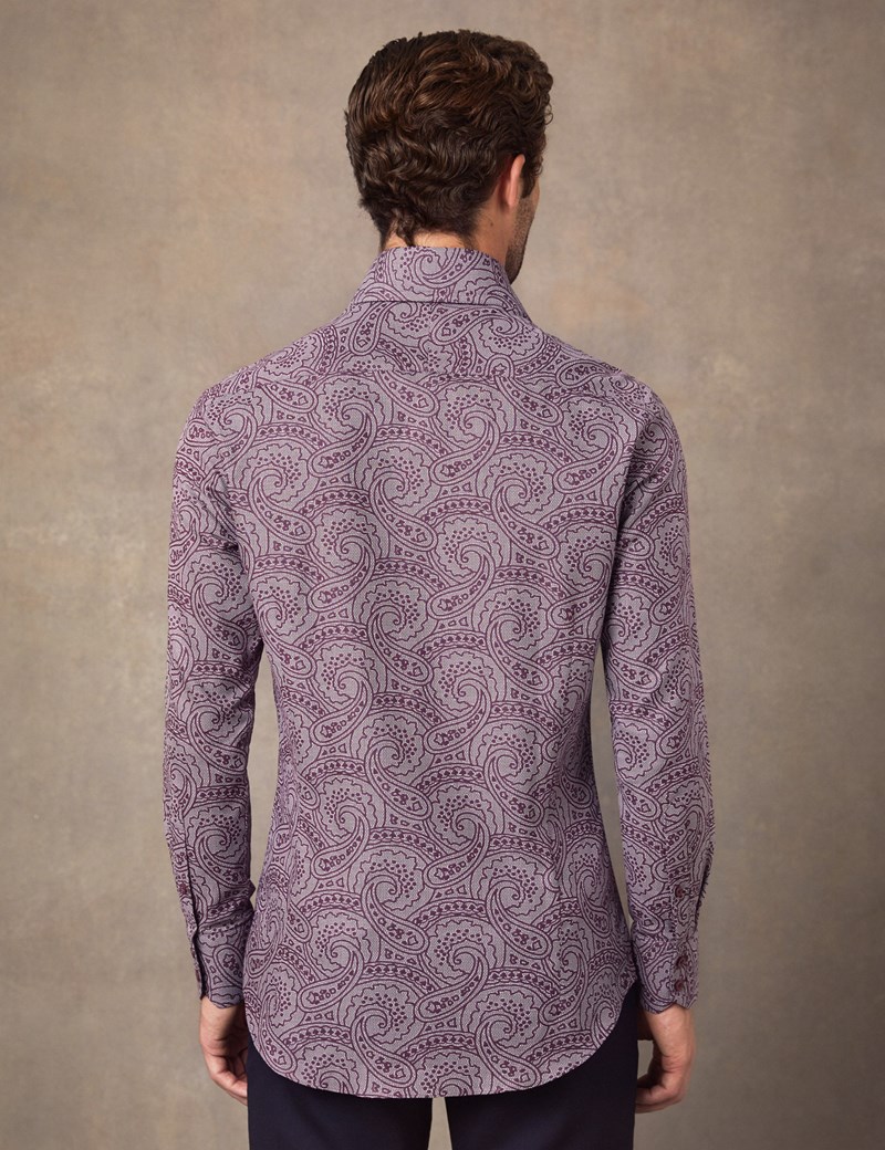 Men's Curtis Burgundy Paisley Slim Fit Shirt - High Collar - Single ...