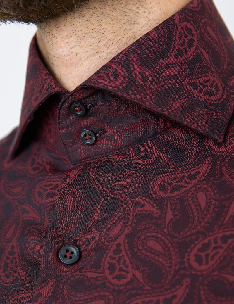 Cotton Dobby Men's Relaxed Slim Fit Shirt with Paisley Design and High ...