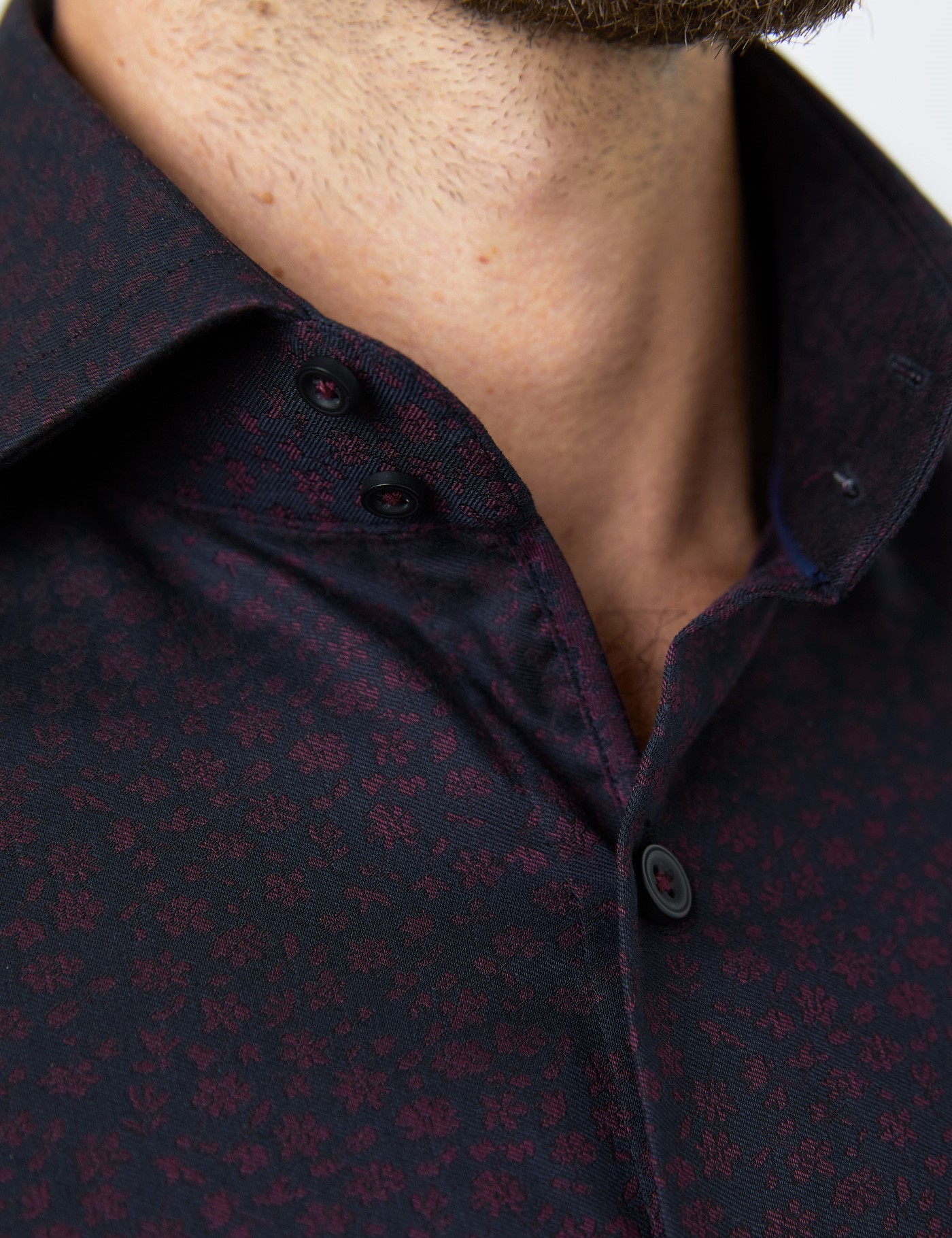 Cotton Jacquard Men's Relaxed Slim Fit Shirt with Floral Design and