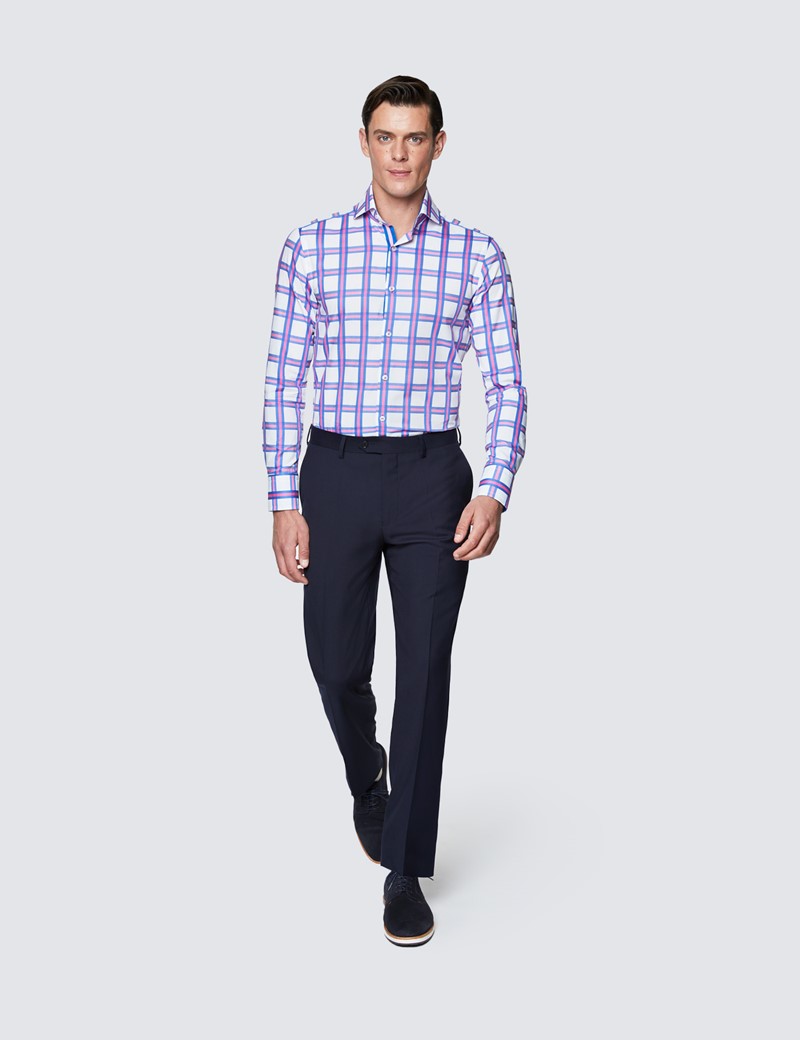Men's Curtis White and Pink Multi Checks Cotton Shirt - High Collar 