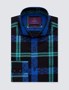 Men's Curtis Black & Green Multi Check Relaxed Slim Fit Shirt - High Collar