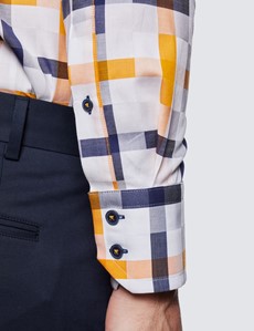 Men's Curtis White & Orange Large Check Relaxed Slim Fit Shirt - High Collar