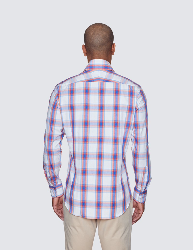 Curtis Blue & Orange Large Check Relaxed Slim Fit Shirt - High 