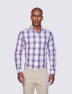 Curtis Blue & Orange Large Check Relaxed Slim Fit Shirt - High Collar
