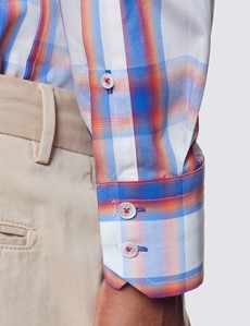 Curtis Blue & Orange Large Check Relaxed Slim Fit Shirt - High Collar