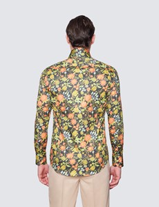 Men's Curtis Green & Yellow Floral Print Relaxed Slim Fit Shirt - High Collar