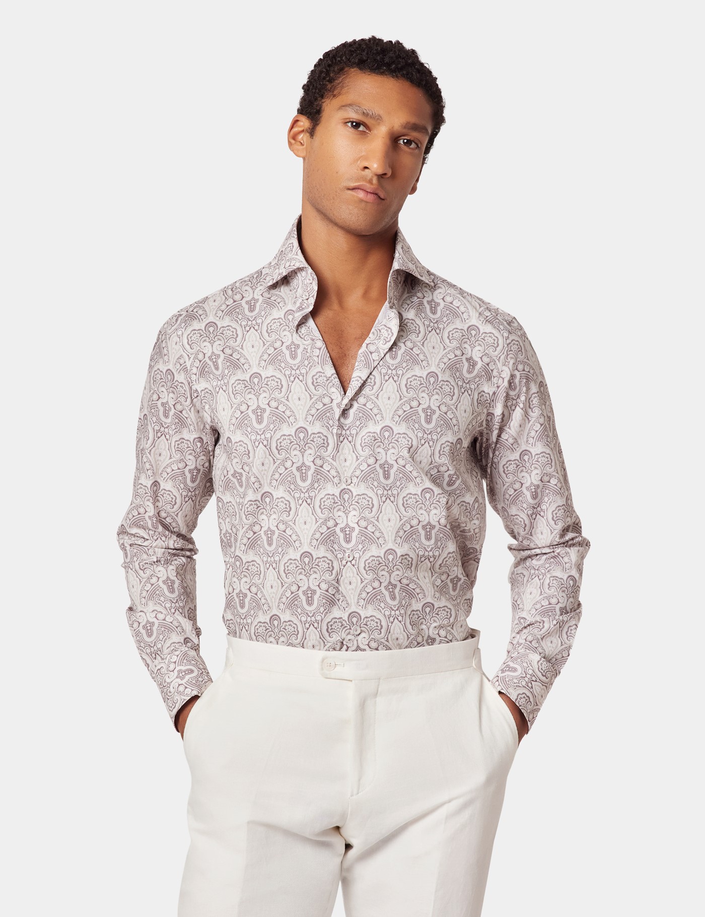& Slim Fit & Burgundy Paisley Shirt Long