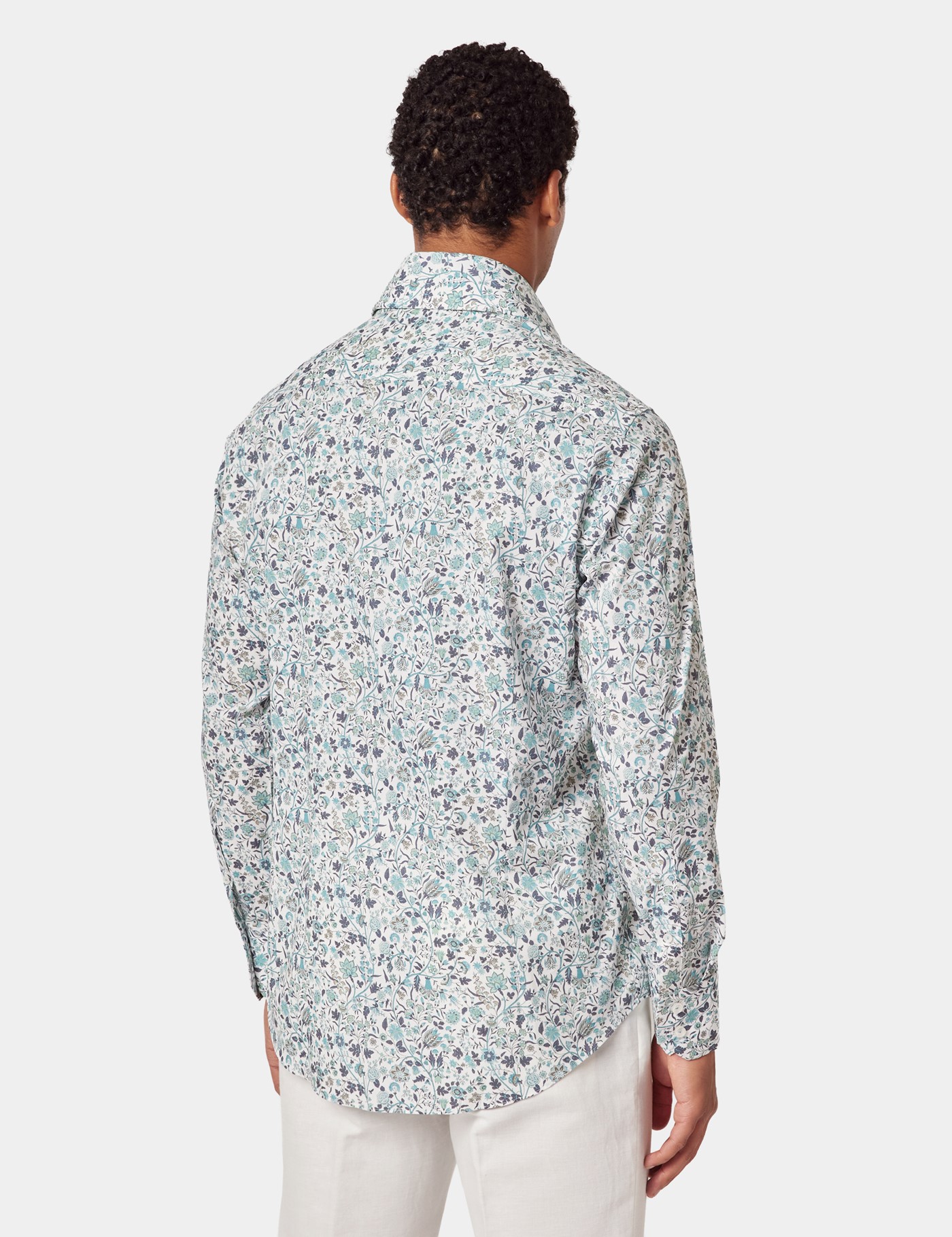 Hawes & Curtis Slim Fit White & Green Floral Curtis Shirt Size: XXXL image 4
