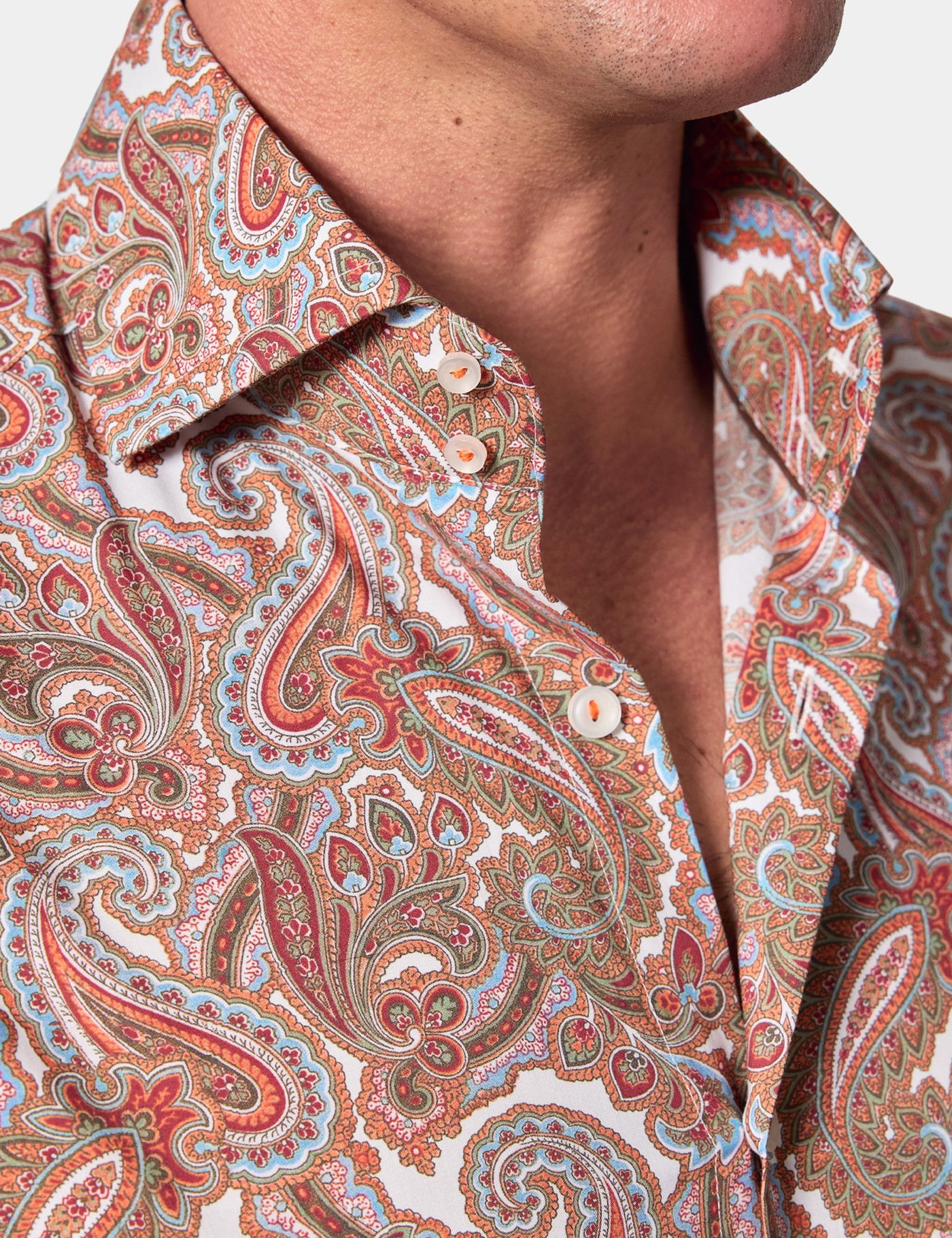 Hawes & Curtis Slim Fit Orange & Blue Paisley Curtis Shirt Size: Medium | Long image 2