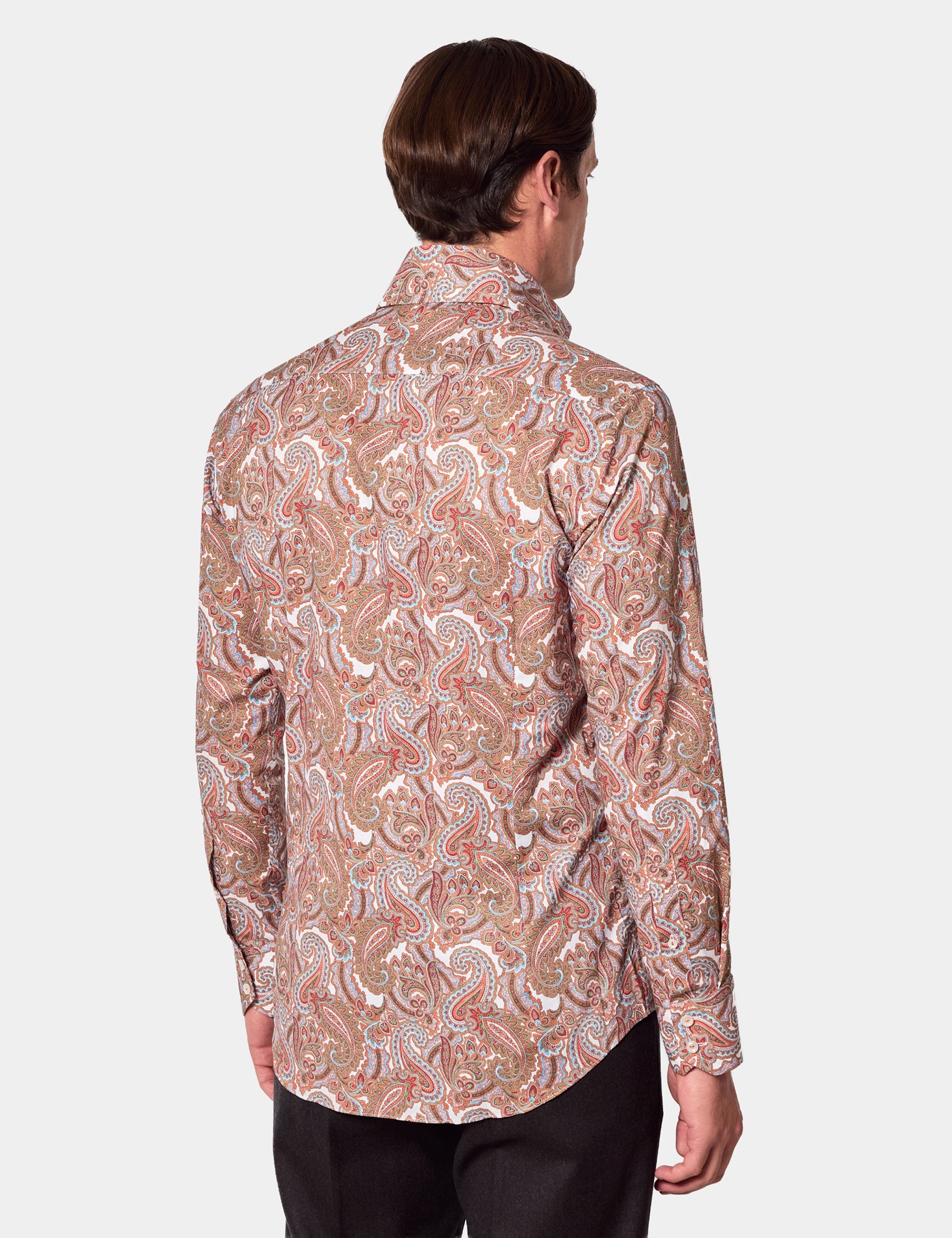 Hawes & Curtis Slim Fit Orange & Blue Paisley Curtis Shirt Size: Medium | Long image 3