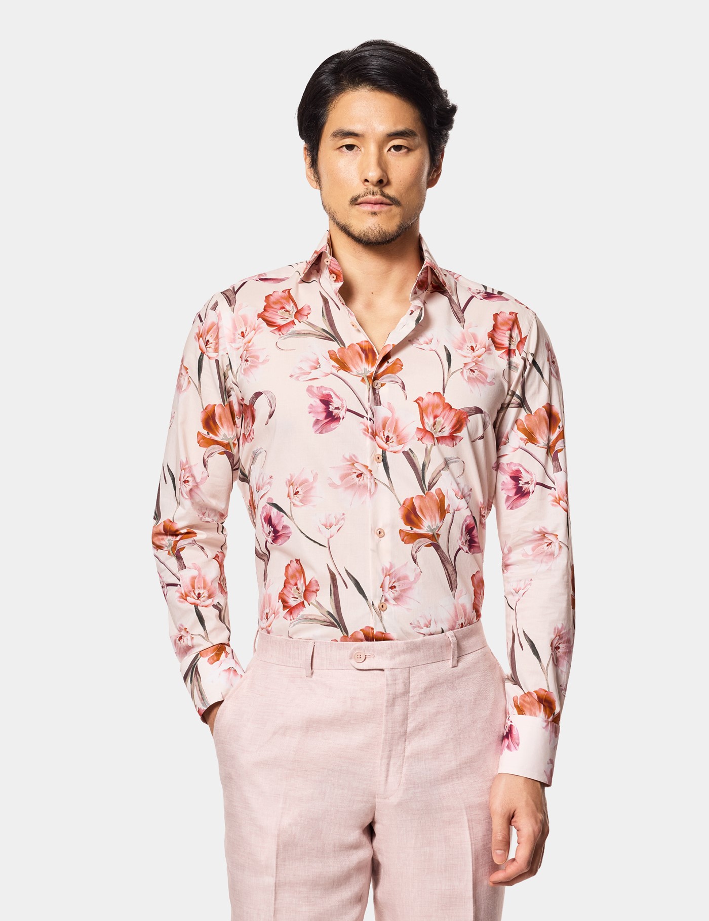& Slim Fit Pink & Floral Shirt Long