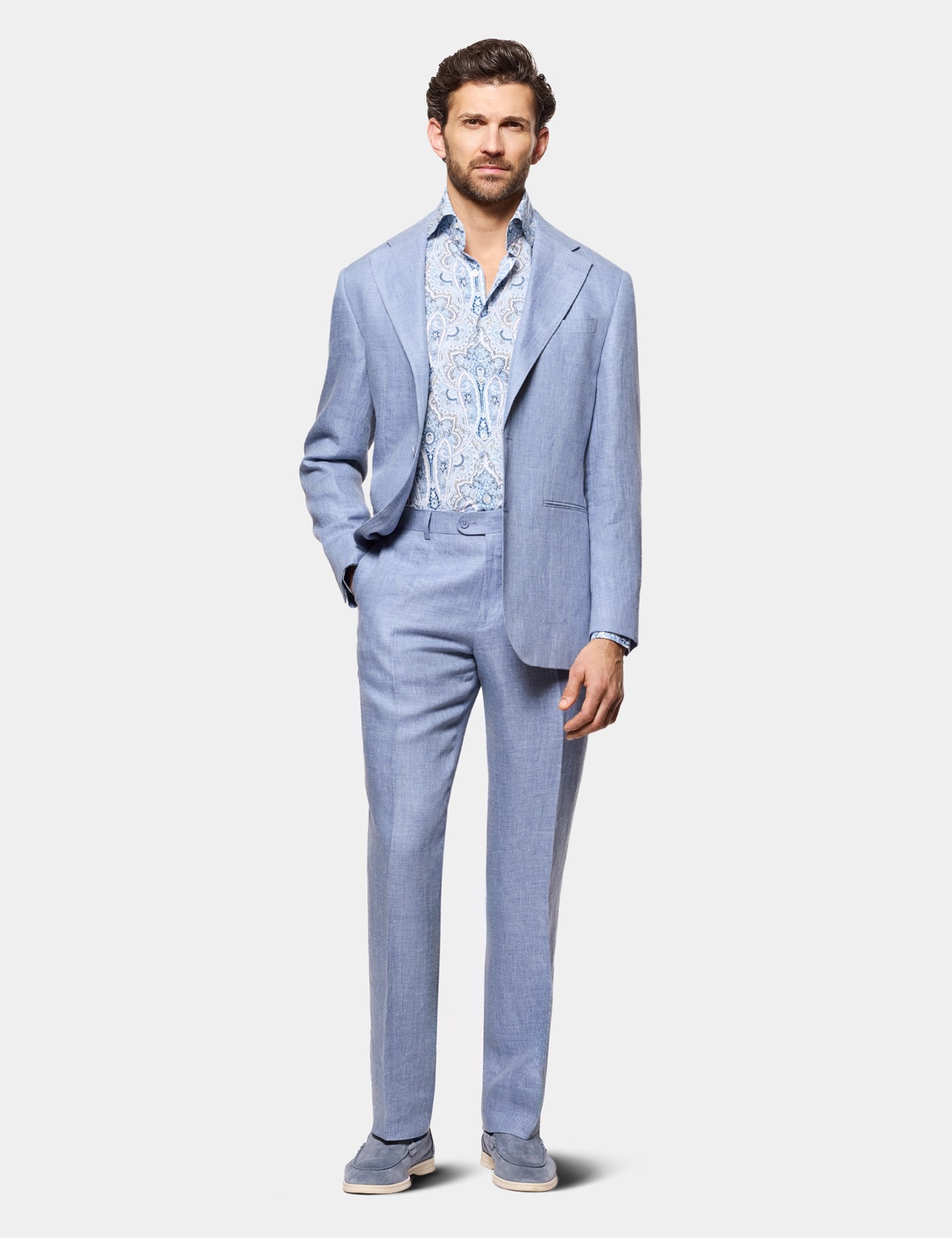 Hawes & Curtis Slim Fit White & Blue Paisley Curtis Shirt Size: Large | Long image 2