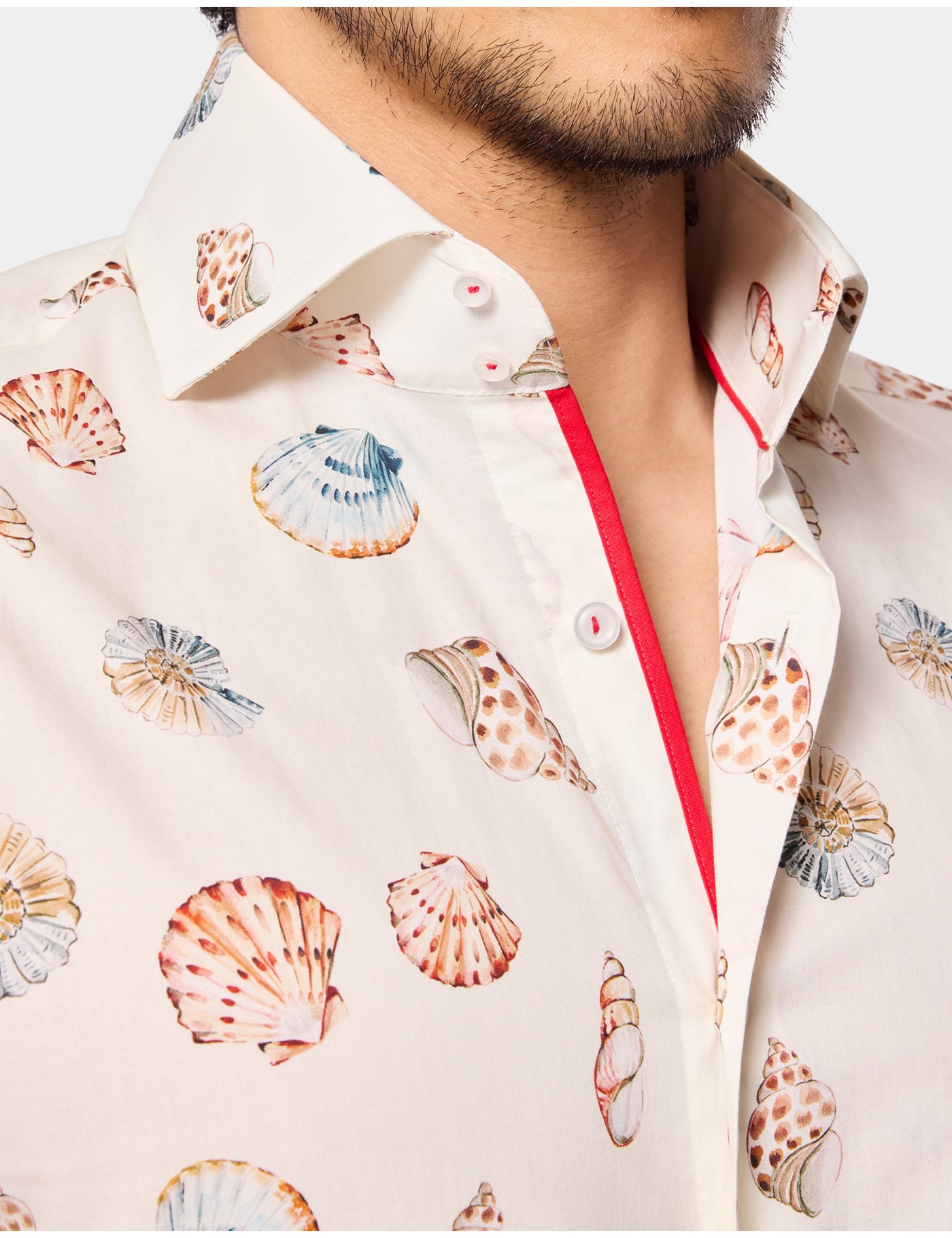 Hawes & Curtis Slim Fit Cream & Blue Seashell Curtis Shirt Size: XS image 3
