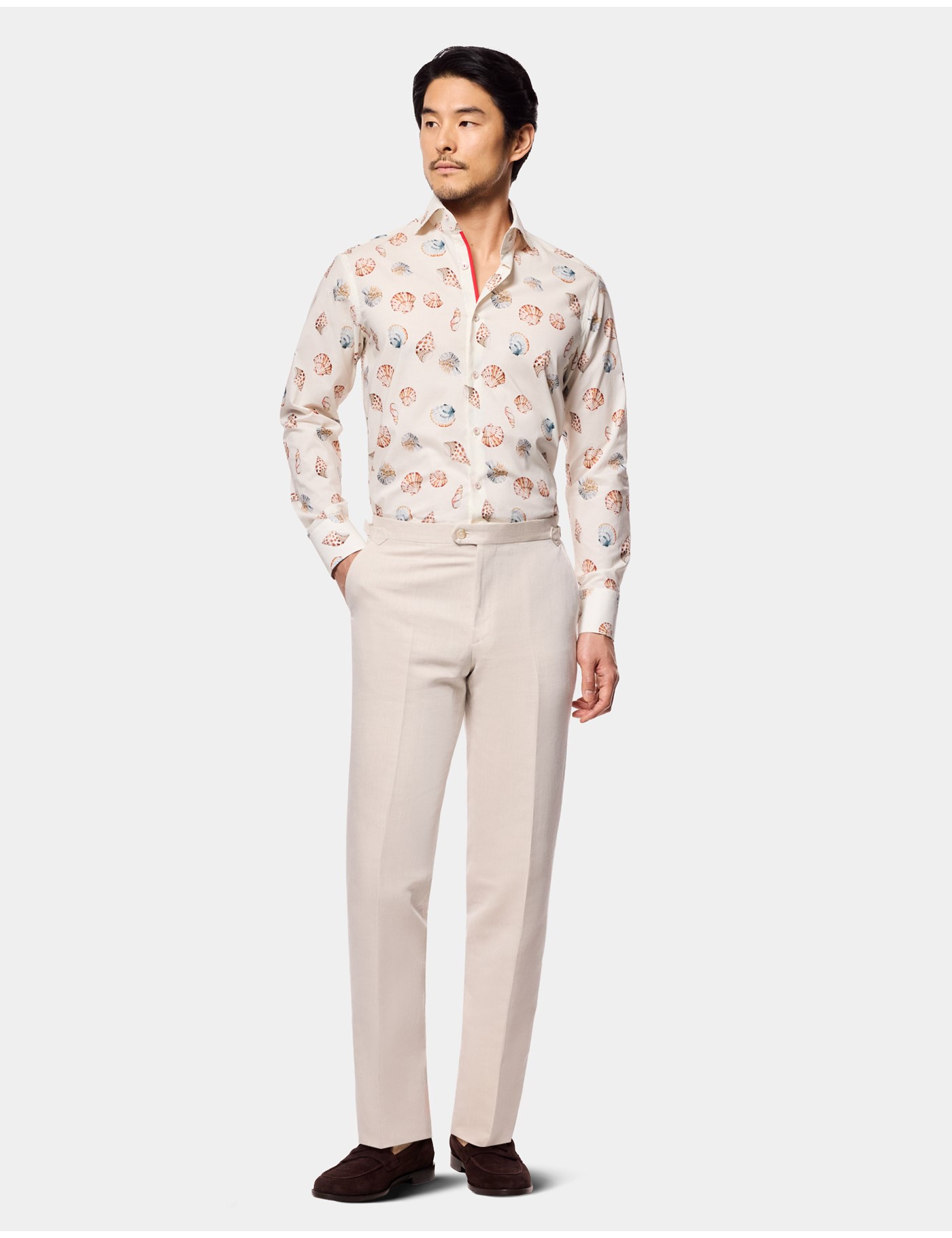 Hawes & Curtis Slim Fit Cream & Blue Seashell Curtis Shirt Size: XS image 2