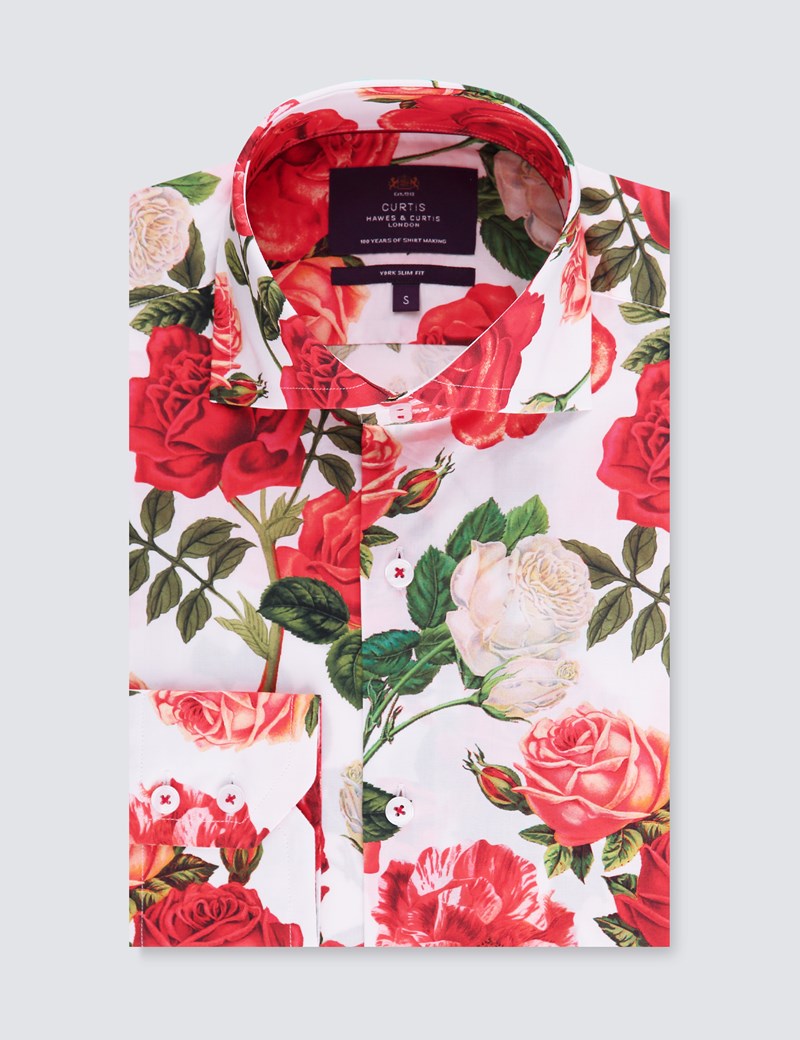mens white shirt with red roses
