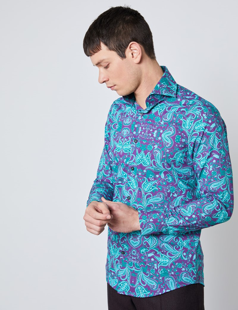 pretty green slim fit paisley print shirt