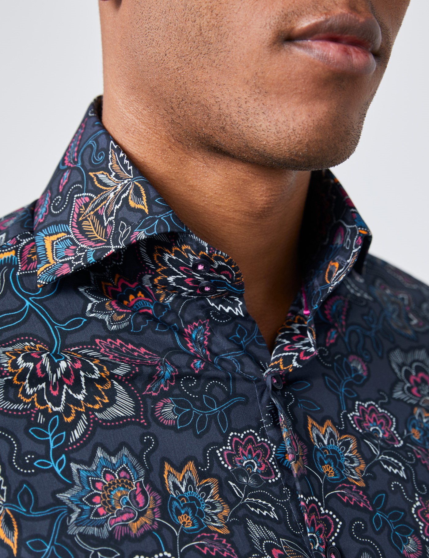 Men's Curtis Navy & Fuchsia Floral Slim Fit Shirt - High Collar ...