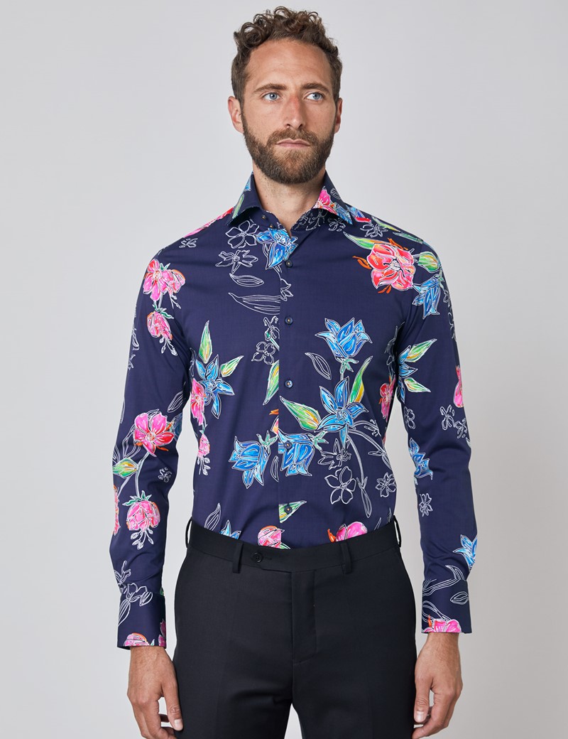 Easy Iron Cotton Men's Slim Fit Shirt with Hawaiian Floral and High ...