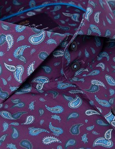 Men's Curtis Purple & Turquoise Mini Paisley Relaxed Slim Fit Shirt - High Collar
