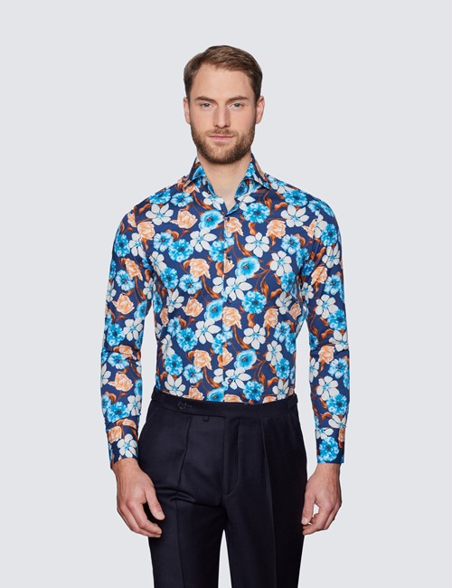 MorCouture Menswear Floral Cutaway High Collar Shirt 