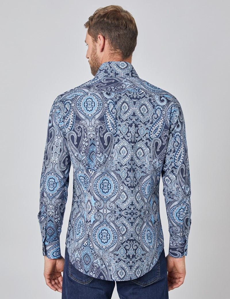 Easy Iron Cotton Stretch Paisley Slim Fit Shirt with Single Cuff in ...