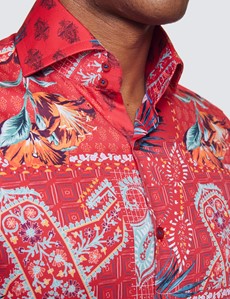 Curtis Red & Turquoise Paisley Patchwork Print Shirt - High Collar