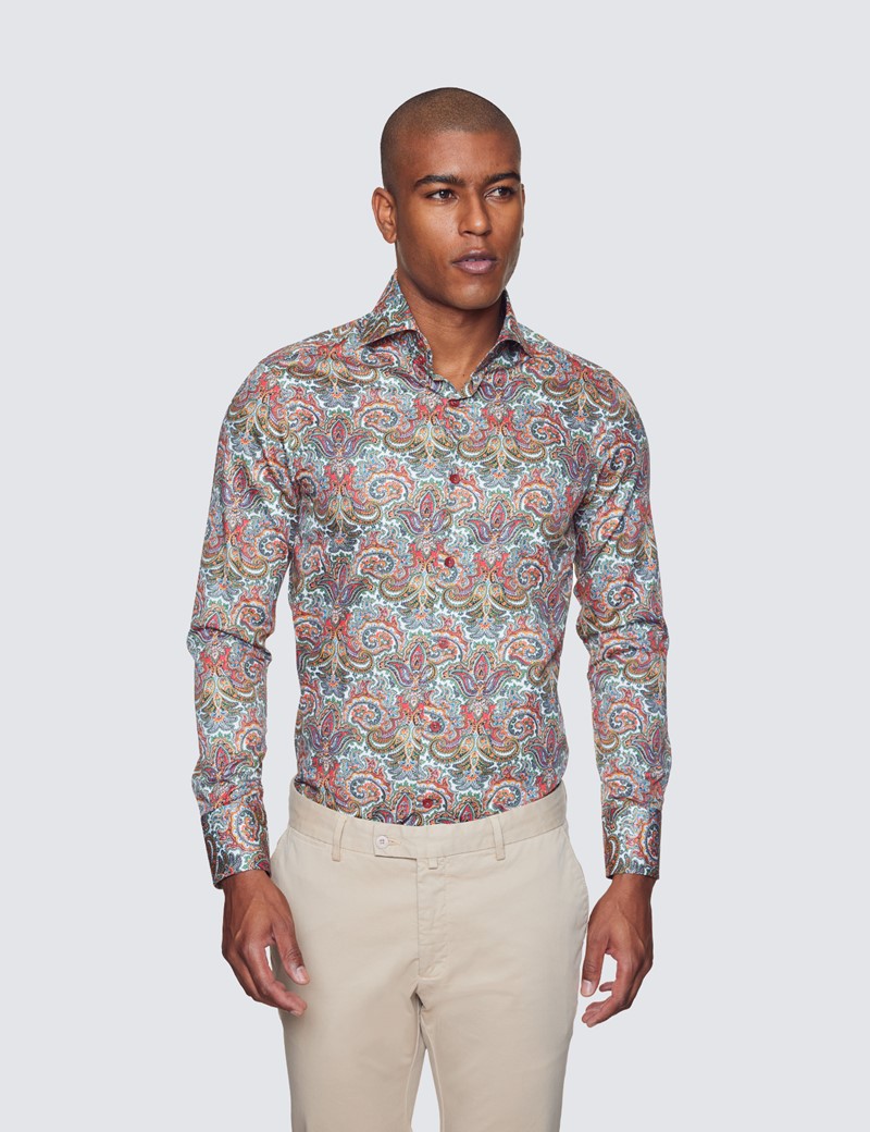 Curtis White \u0026 Red Paisley Print Shirt 