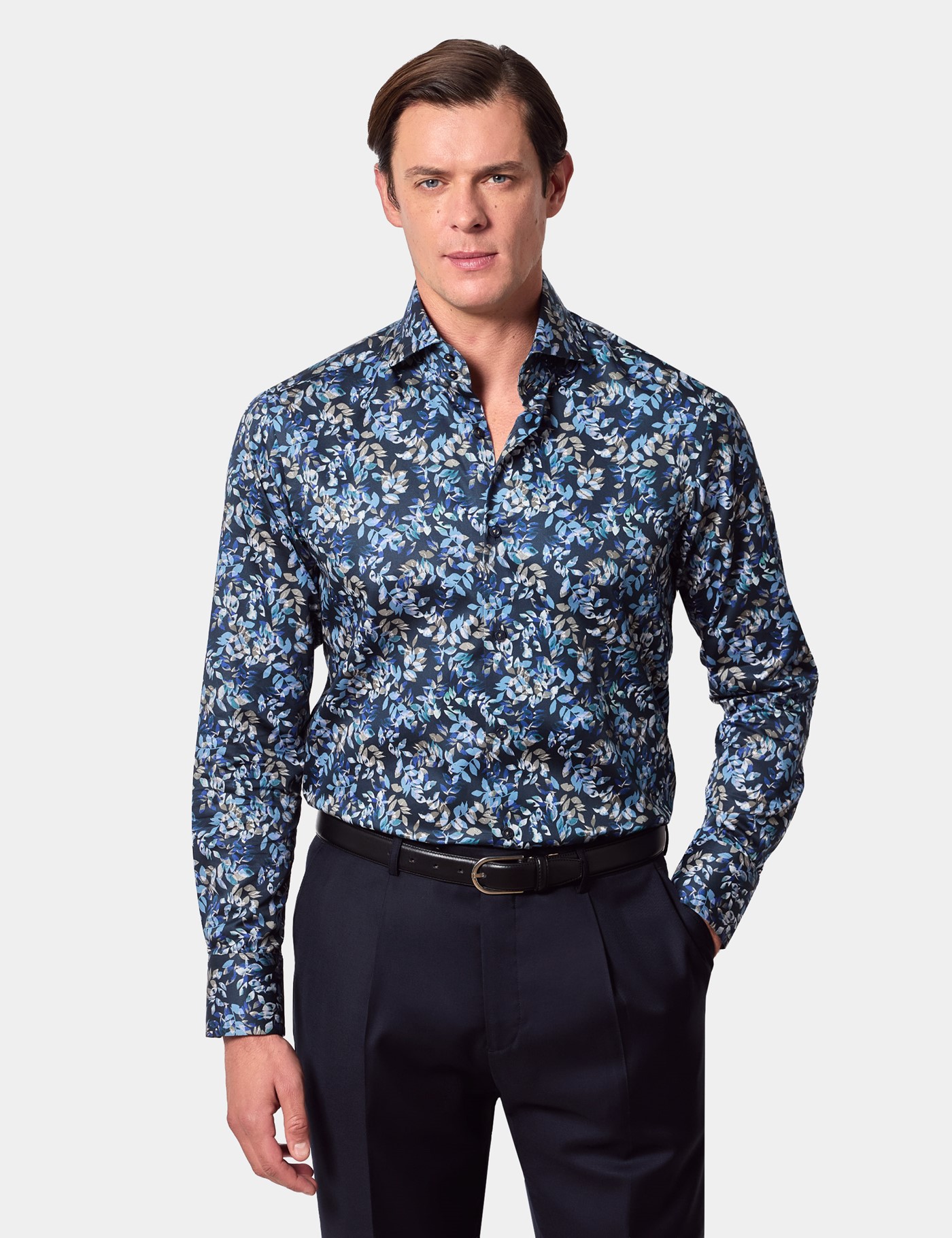 & Slim Fit & Blue Leaf Shirt