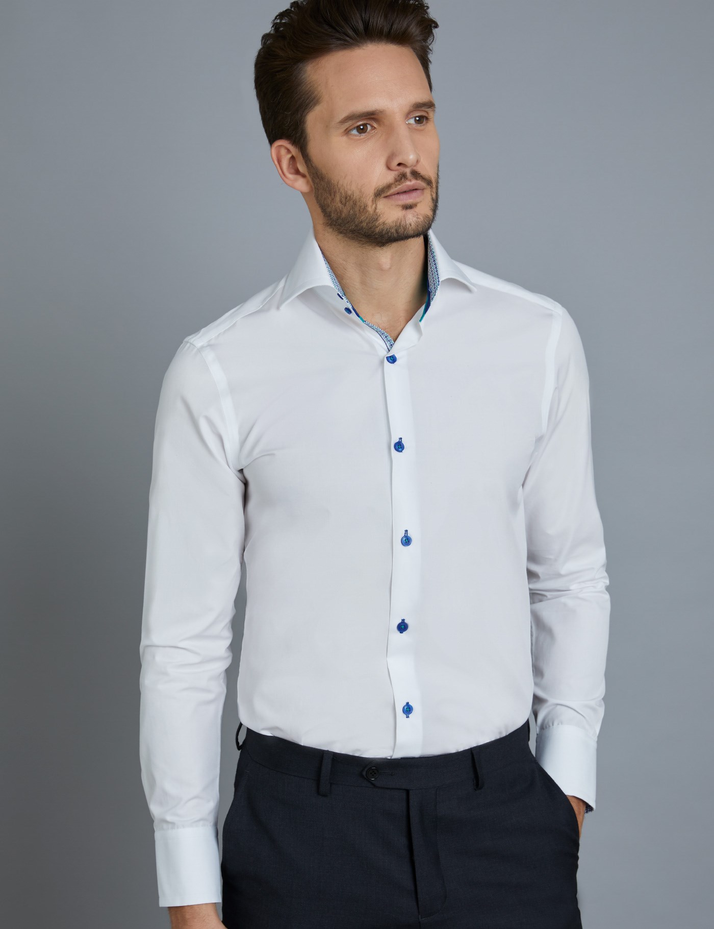 Men's Curtis White Slim Fit Shirt With Contrast Detail - High Collar ...