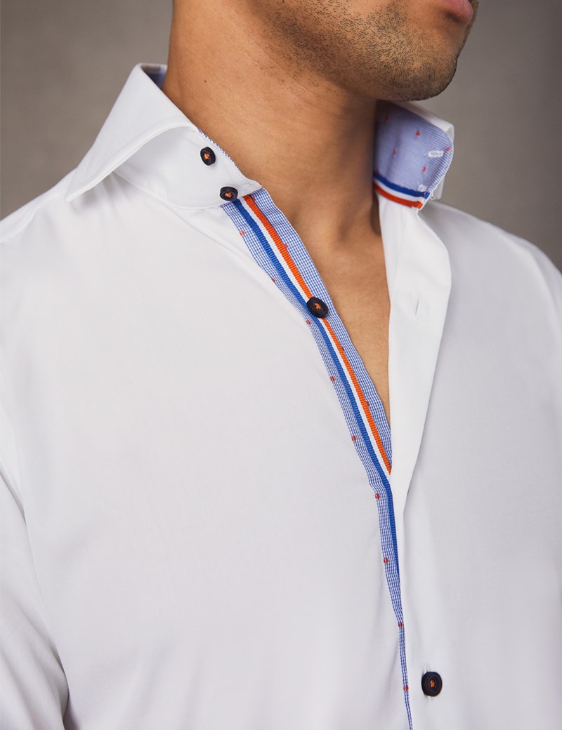 Men's Curtis Plain White Slim Fit Shirt with Contrast Detail High