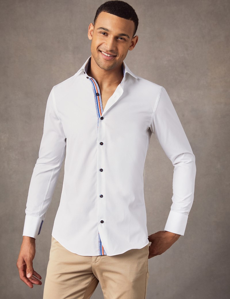 Men's Curtis Plain White Slim Fit Shirt with Contrast Detail - High ...