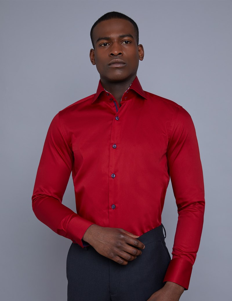 Men's Curtis Red Slim Fit Shirt With Contrast Detail - High Collar ...