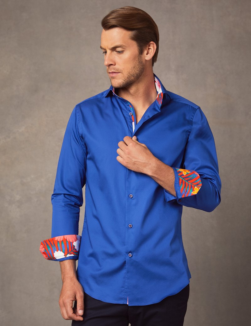 Men's Curtis Electric Blue Slim Fit Shirt With Contrast Detail - High ...