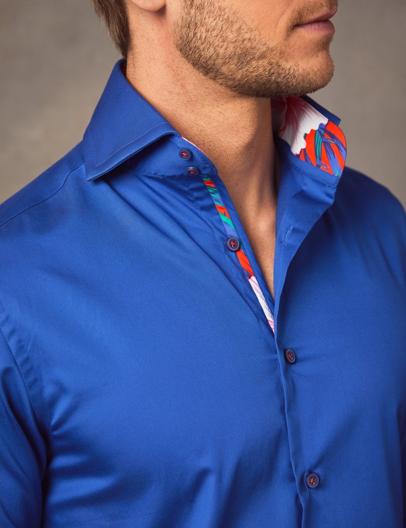 Men S Curtis Electric Blue Slim Fit Shirt With Contrast Detail High Collar Single Cuff