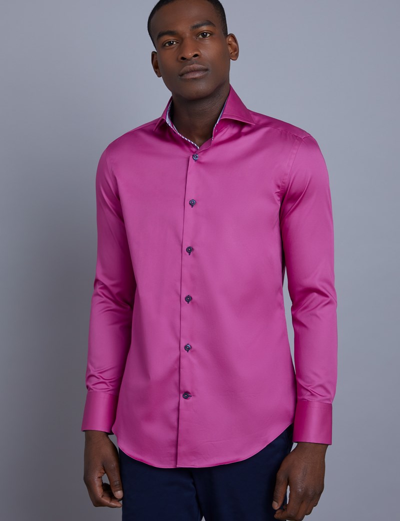 Men's Curtis Magenta Slim Fit Shirt With Contrast Detail - High Collar ...
