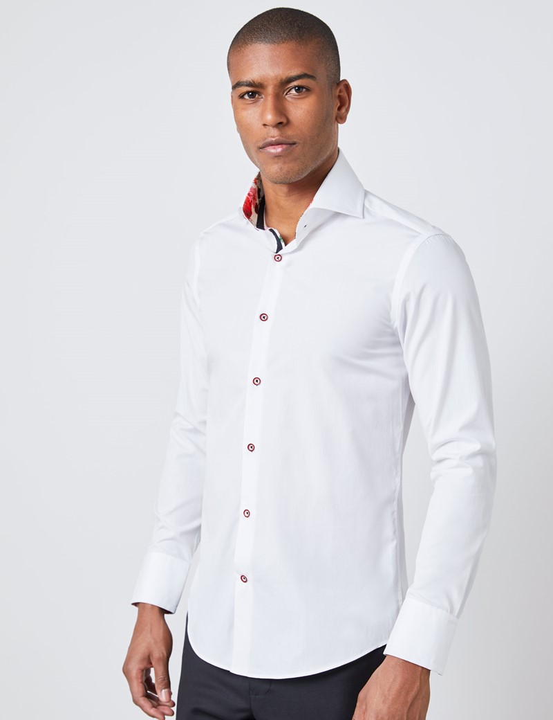Men's Curtis White & Red Slim Fit Shirt - High Collar - Single Cuff ...