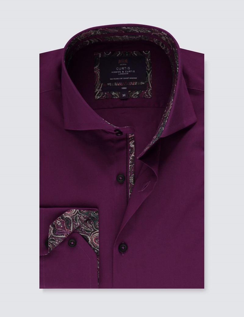 Casualhemd Slim Fit Hoher Kragen Burgunderrot Mit Paisley Kontrasten Hawes Curtis