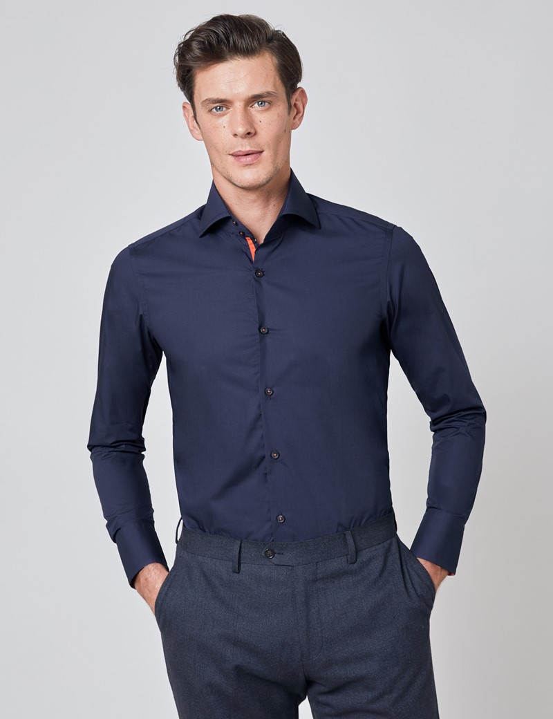 Easy Iron Cotton Plain Men's Slim Fit Shirt with High Collar and Single ...