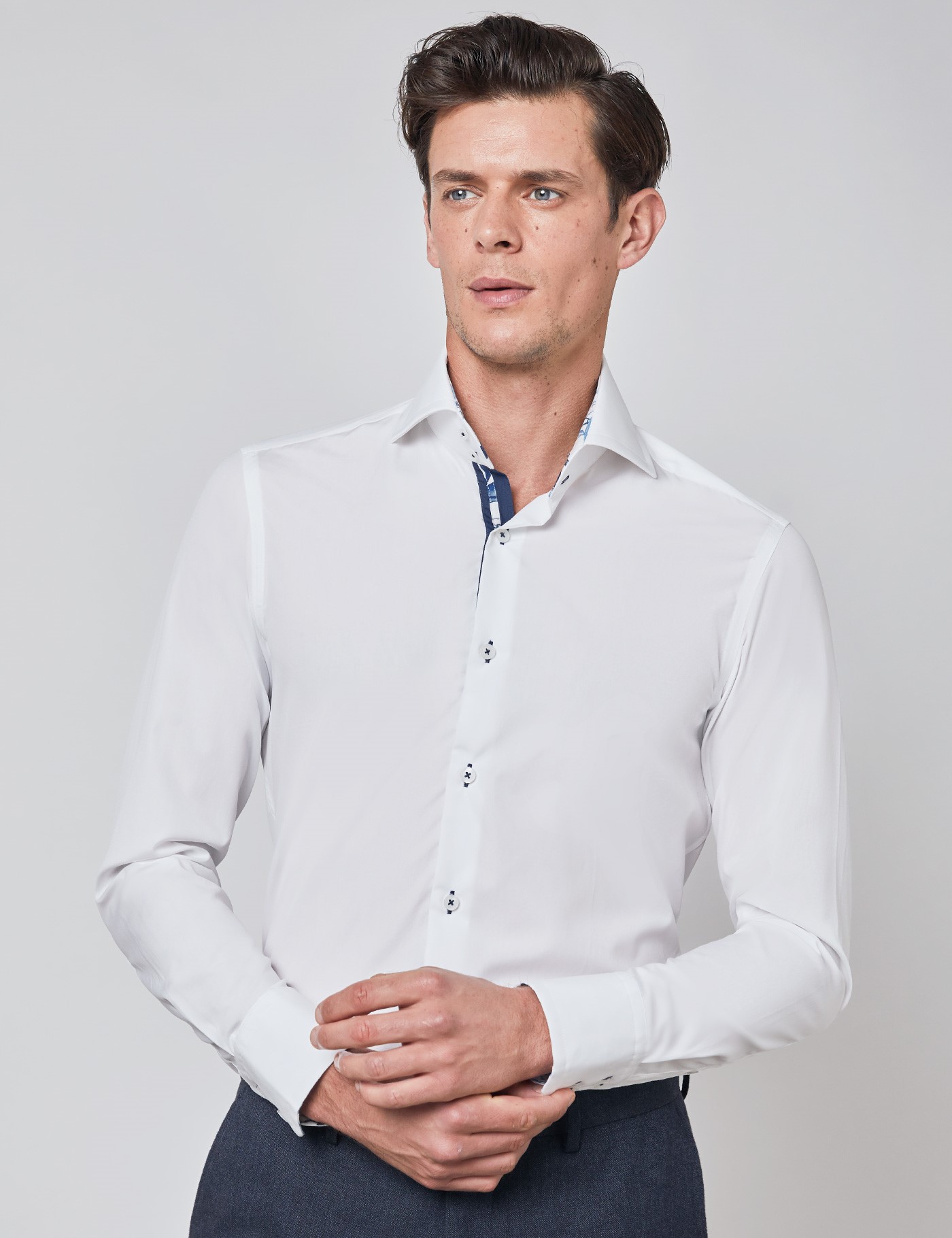 Easy Iron Cotton Plain Men's Slim Fit Shirt with High Collar and ...